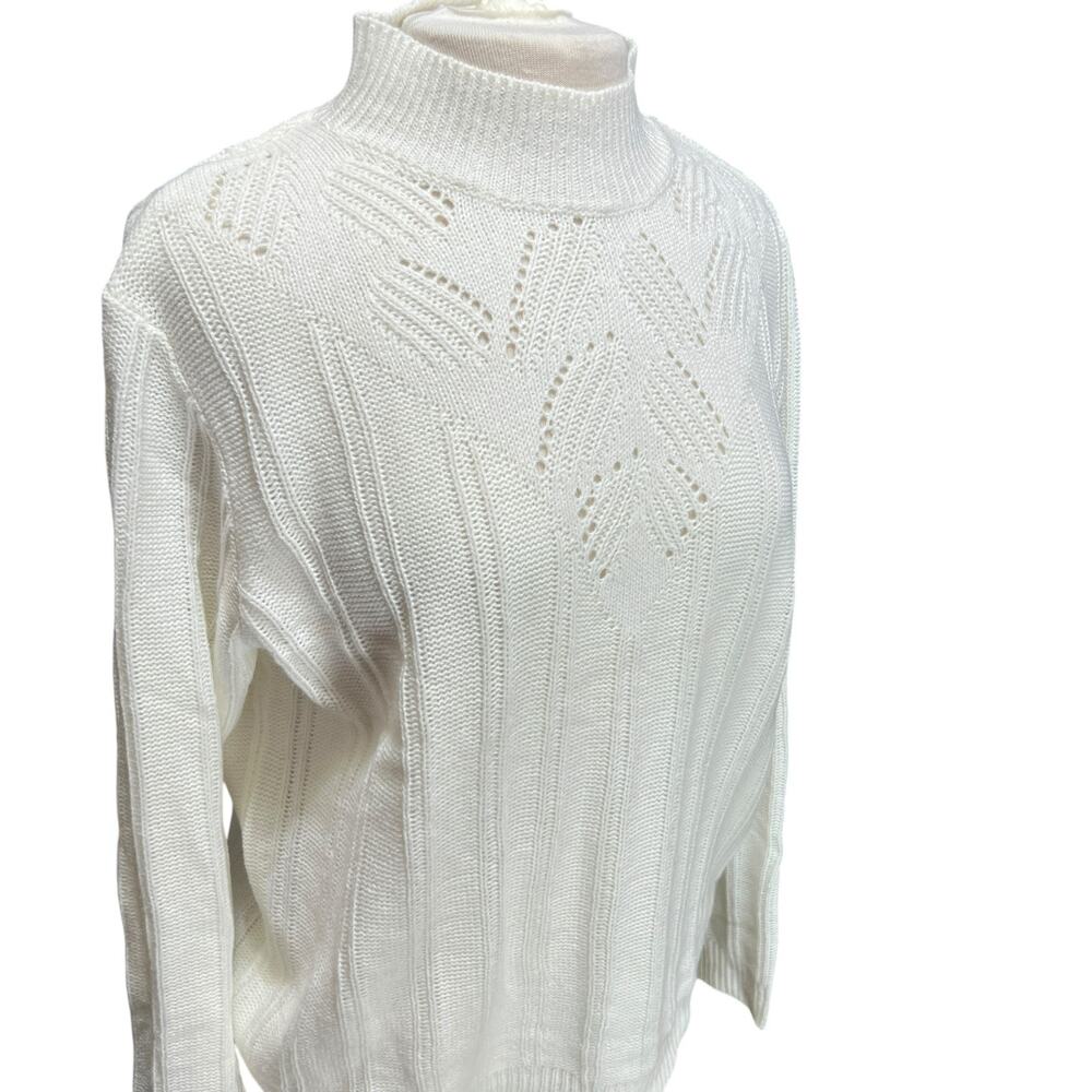 Vtg BLAIR Womens‎ Knit Pullover Sweater Sz L Mock Neck Leaf Yoke Granny Coastal